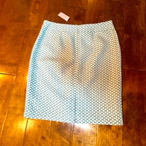 Ann Taylor Petite skirt white with blue design.